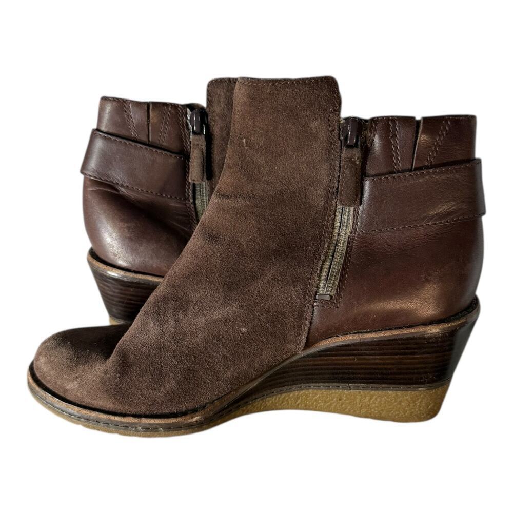 Cole Haan Shoes Women 6.5 B Brown Suede Rayna Waterproof Leather Wood Wedge Boot - Picture 7 of 9